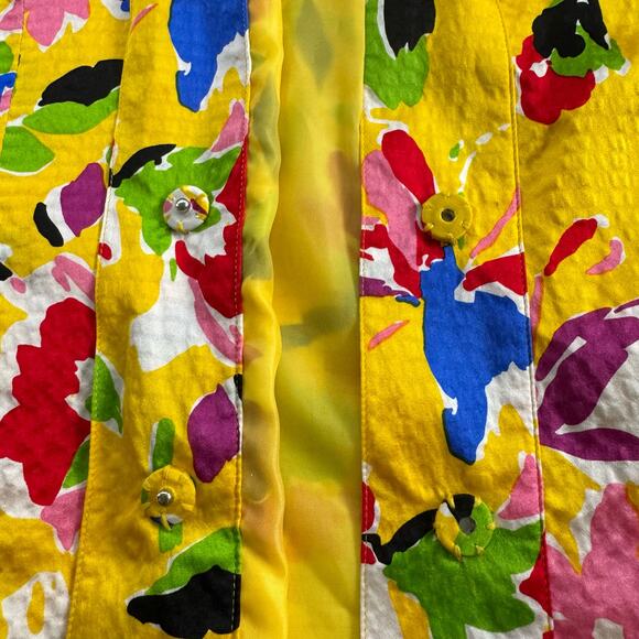 Silk Jacket Womens Yellow Floral Hawaiian Dopamine Core Bright Happy Tropical - Picture 6 of 12
